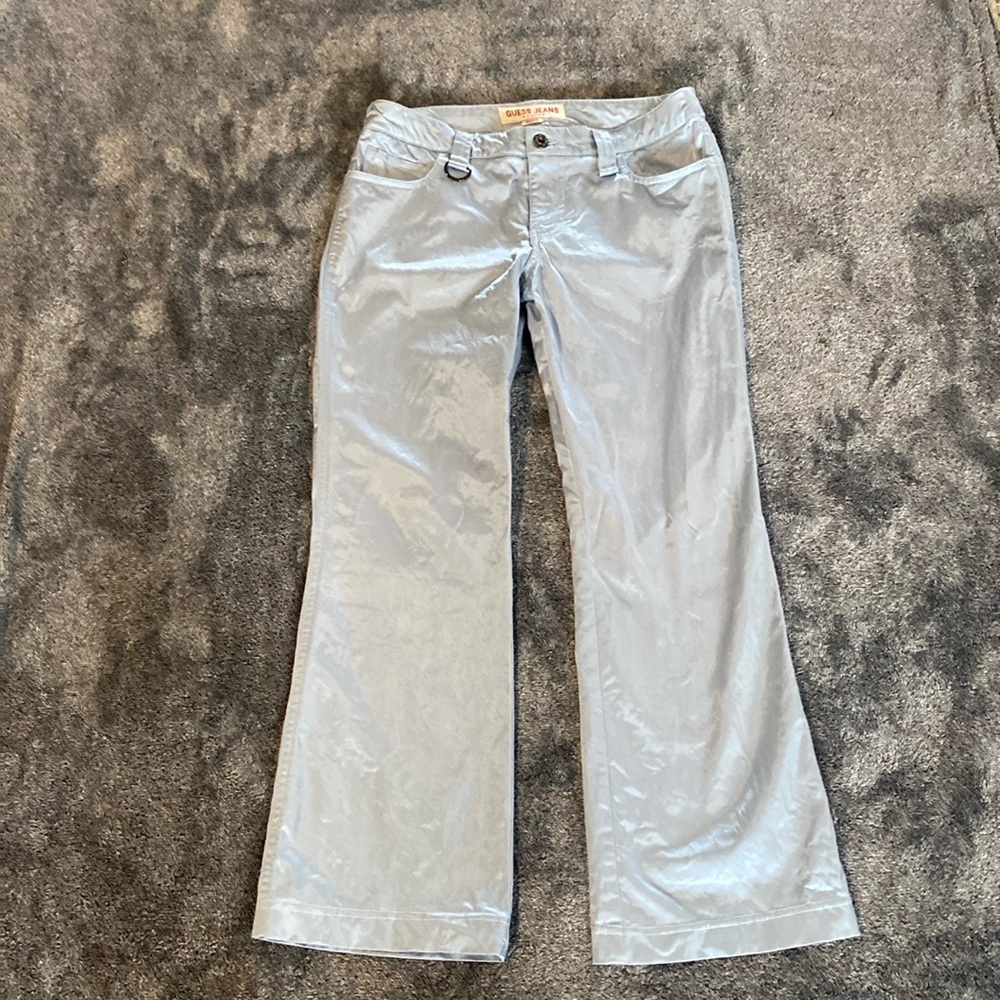 Y2K Guess Baby Blue Iridescent Stretch Boot Cut Pants Size 27